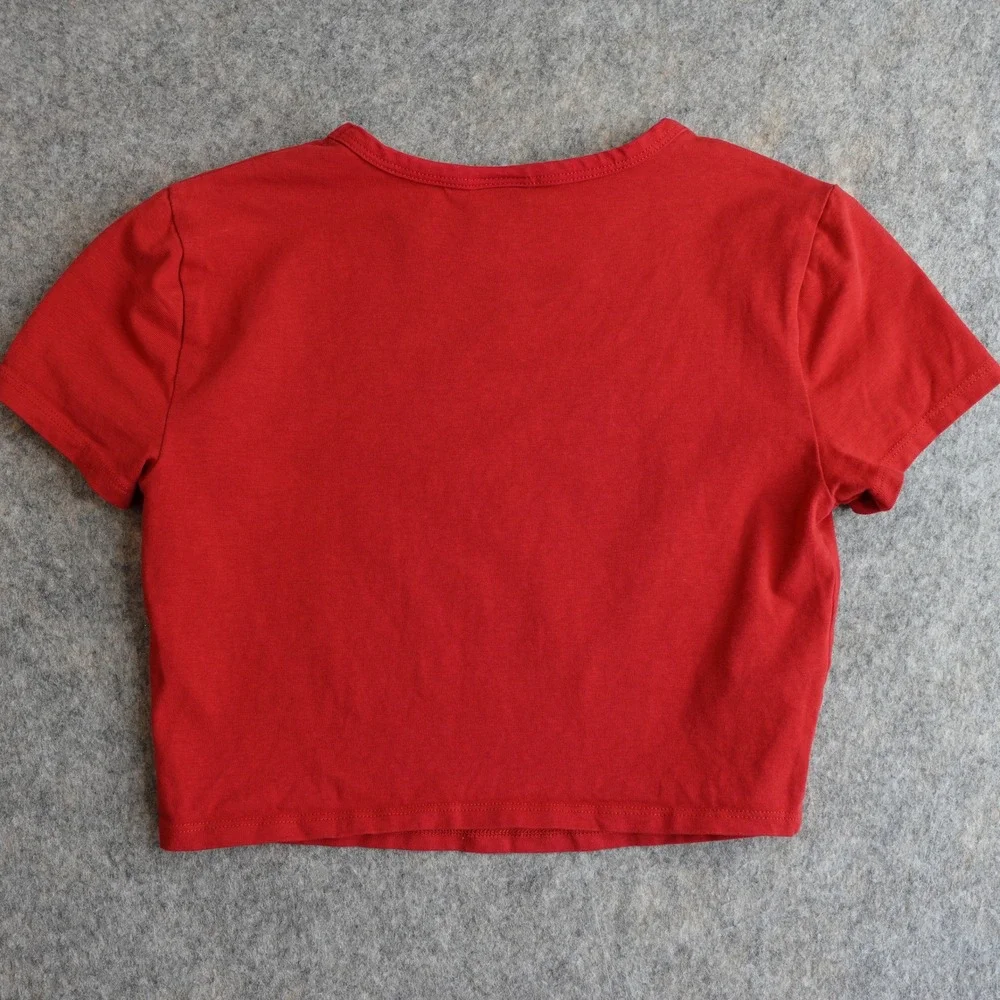 Bershka Cherry Graphic Baby Tee Womens L Red Crop Top Coquette Girly Y2K 90s - Picture 3 of 9